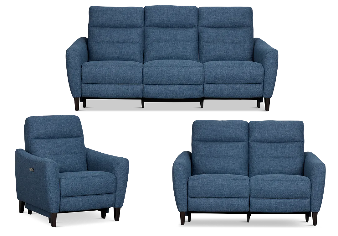 Keaton Blue Fabric Power Reclining Living Room