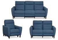 Keaton Blue Fabric Power Reclining Living Room