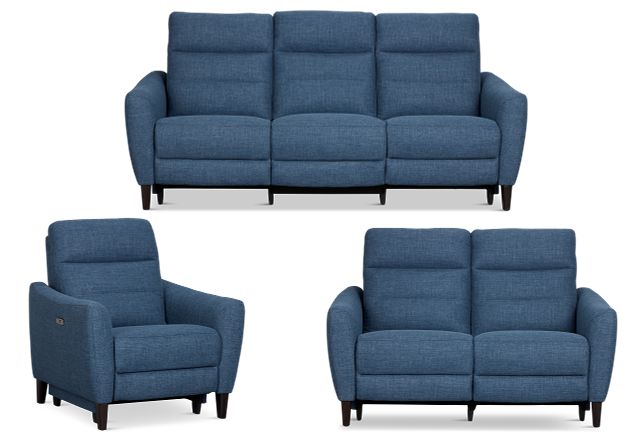 Keaton Blue Fabric Power Reclining Living Room