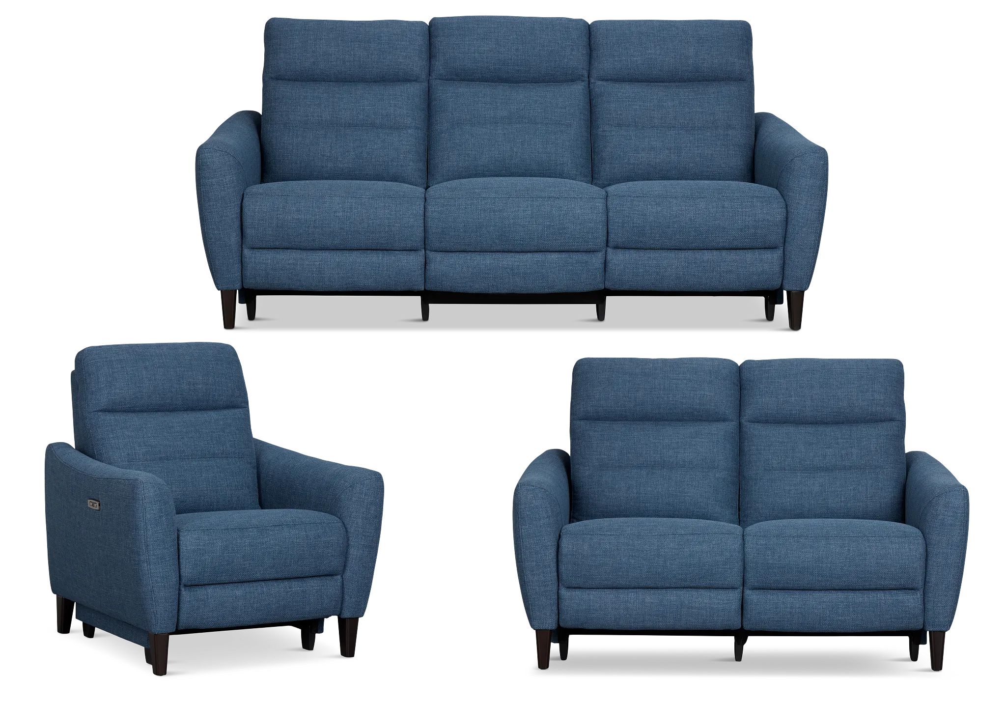 Keaton Blue Fabric Power Reclining Living Room