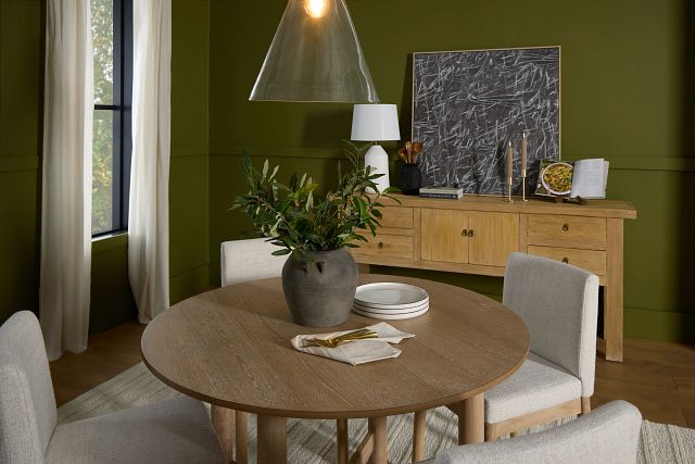 Taylor Light Tone Round Table & 4 Upholstered Chairs