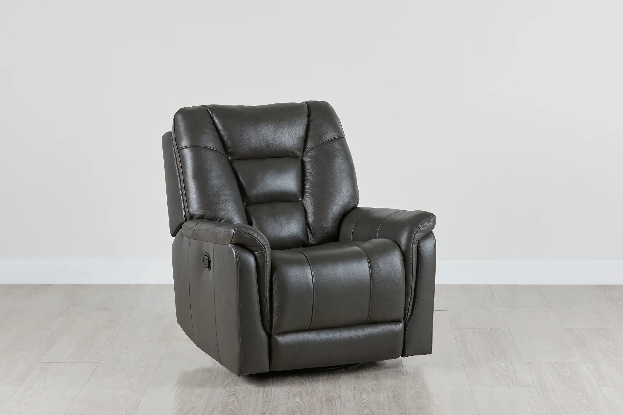 Owen Dark Gray Leather Swivel Glider Recliner
