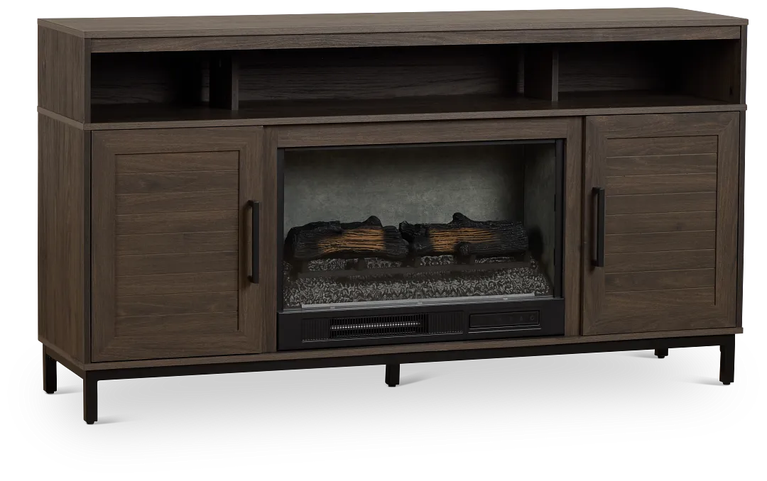 Brandon Mid Tone 60" Tv Stand With Fireplace Insert