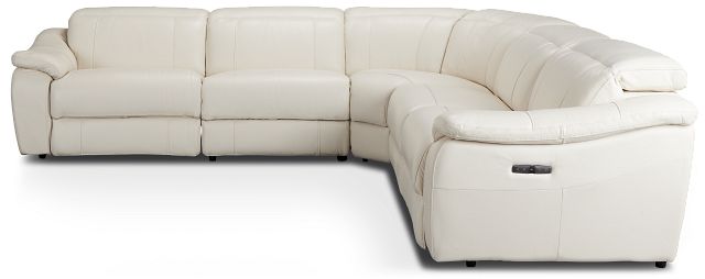 Marion Light Beige Lthr/vinyl Small Two-arm Power Reclining Sectional