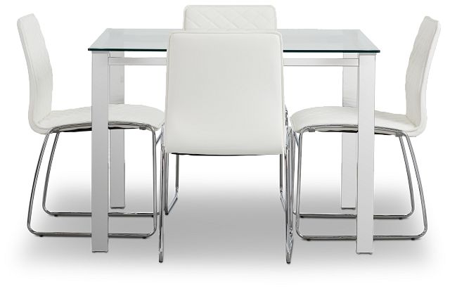 Skyline White Square Table & 4 Metal Chairs