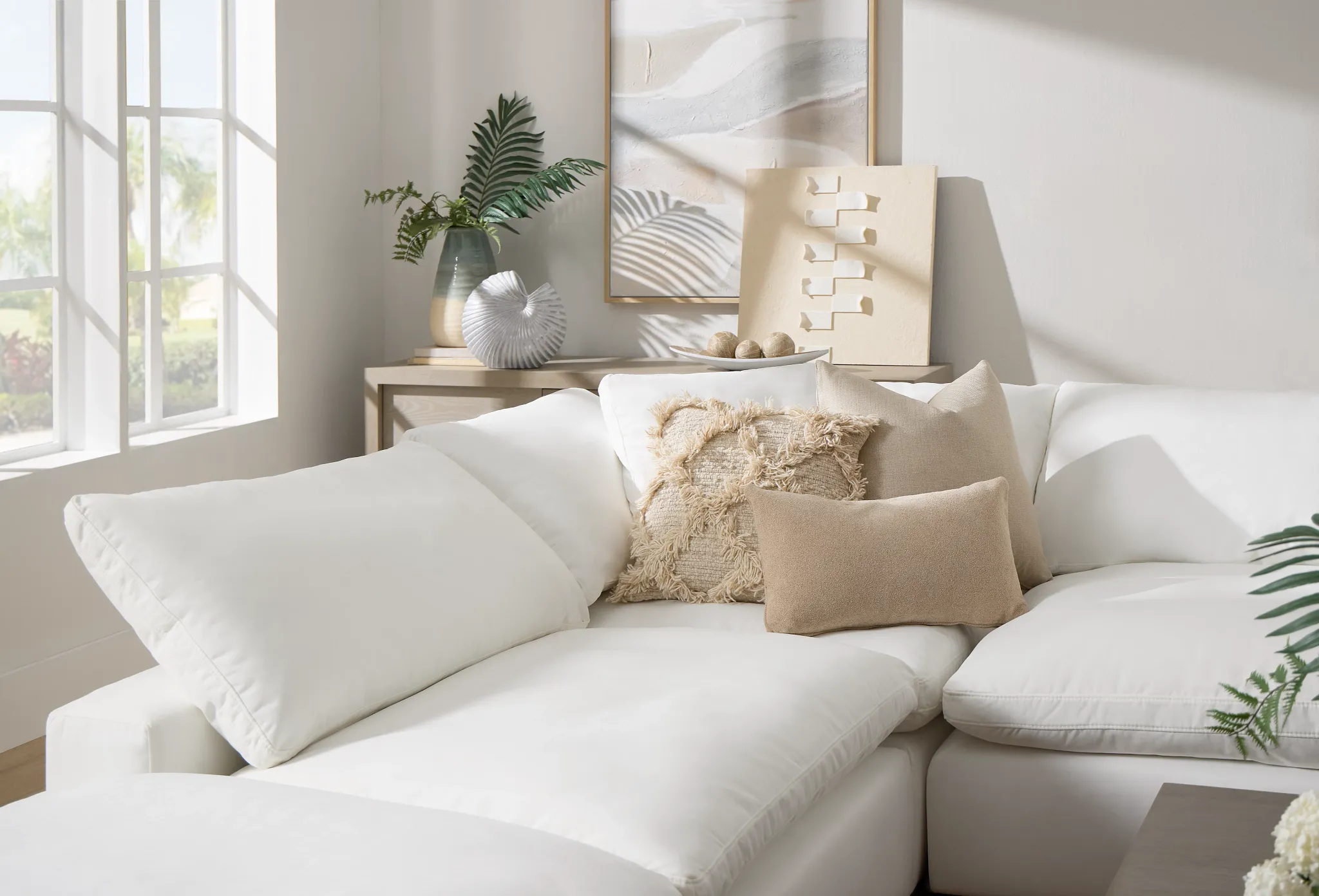 Nixon White Fabric 5pc Bumper Sectional