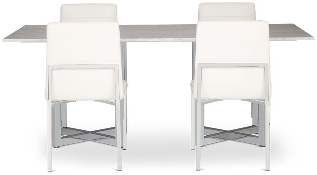 Amalfi White Marble Rectangular Table & 4 Upholstered Chairs