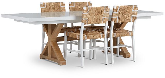 Nantucket Two-tone White Trestle Table & 4 Woven Chairs (1)