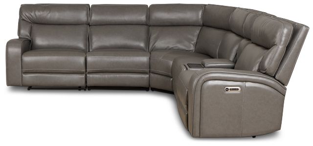 Jasper Gray Leather Medium Triple Power 2-arm Sectional
