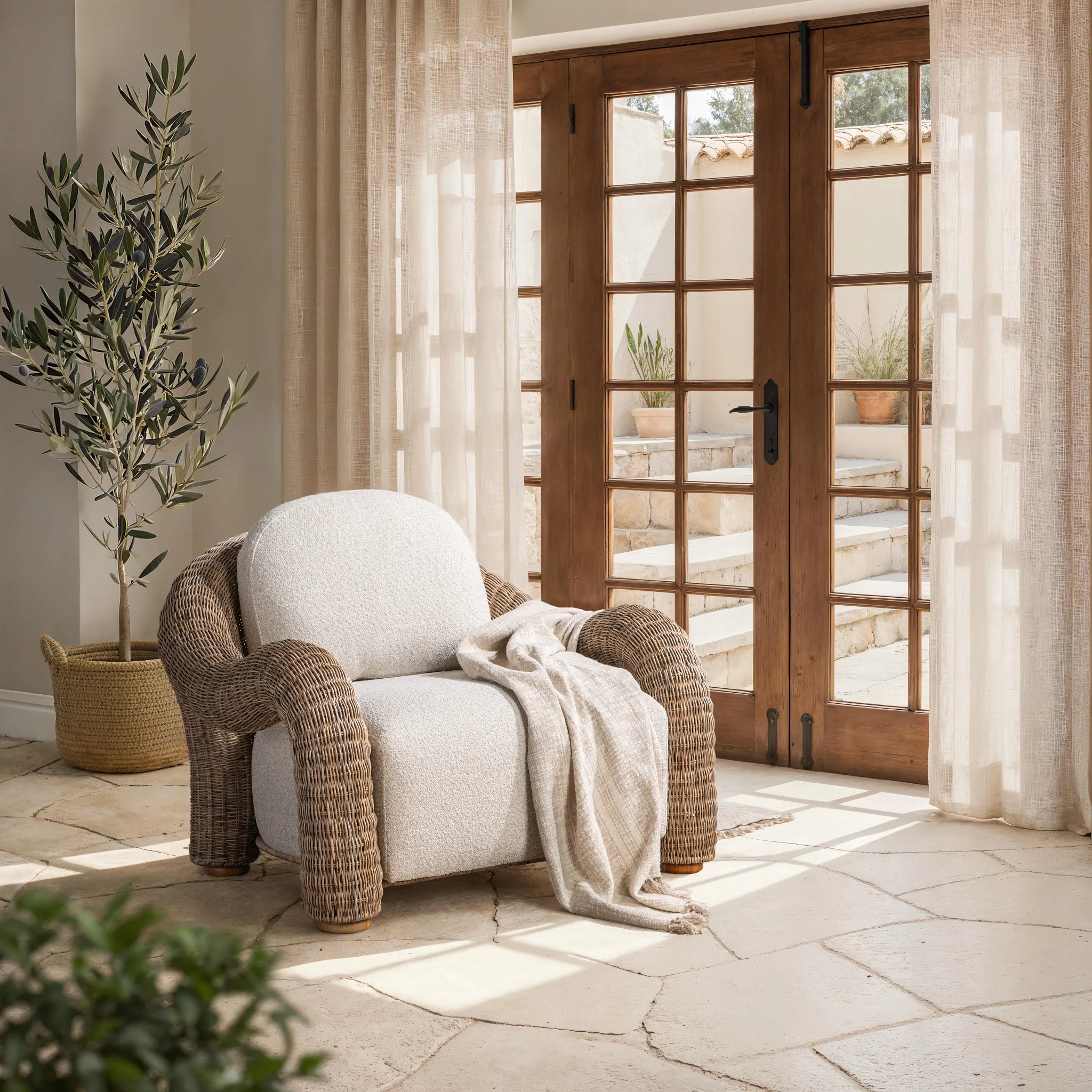 Cross Beige Woven Cushioned Chair
