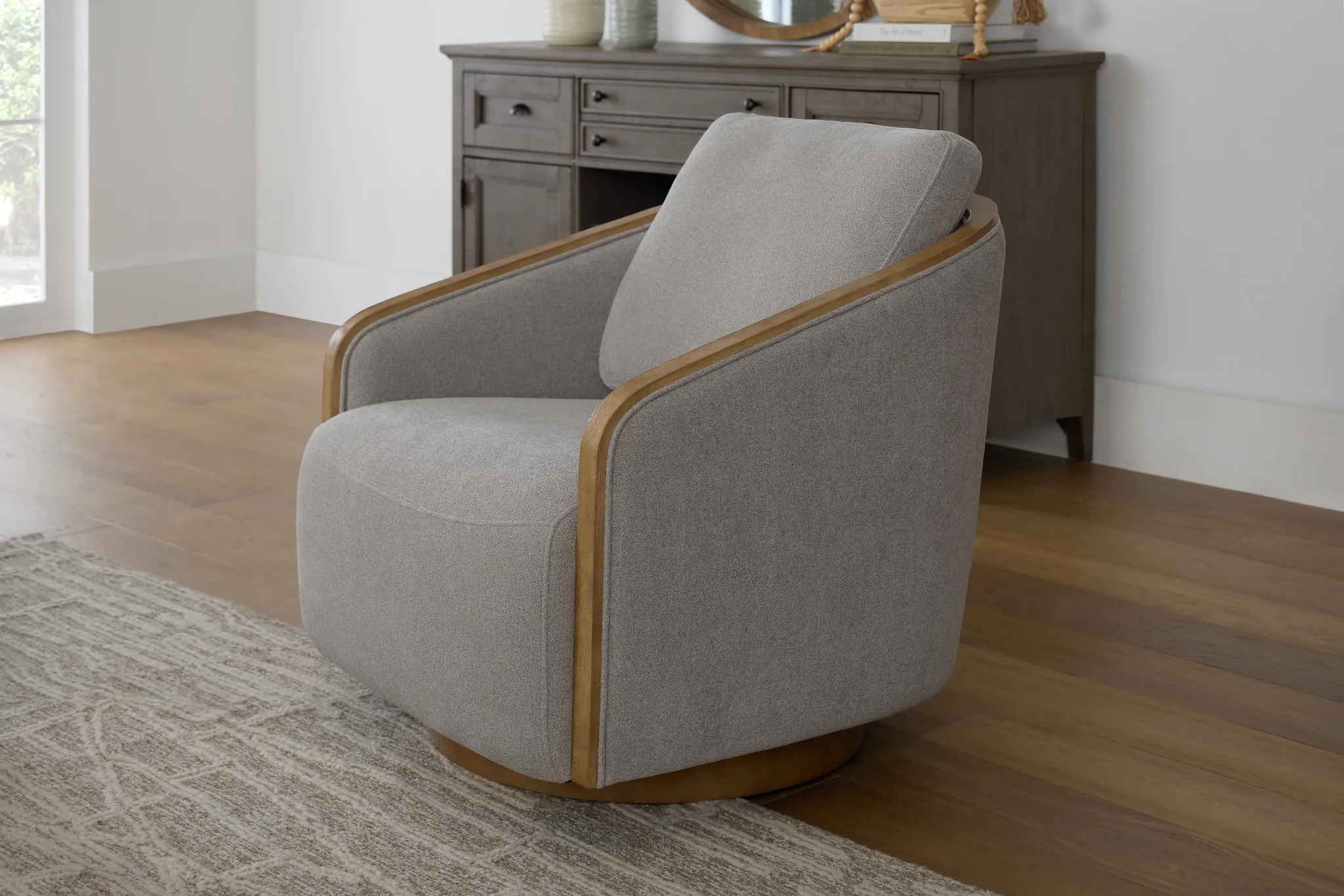 Campbell Light Gray Fabric Swivel Accent Chair