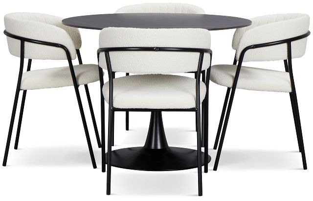 Fremont Black Round Table & 4 Upholstered Chairs