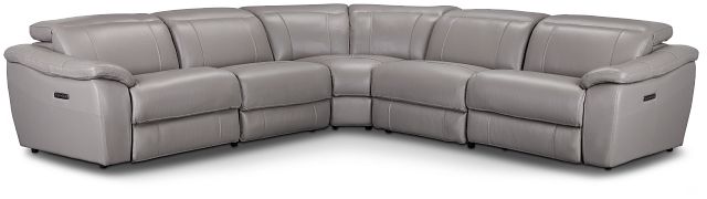 Marion Gray Lthr/vinyl Small Two-arm Power Reclining Sectional