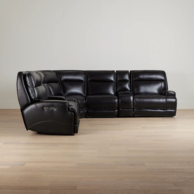 Casey Black Lthr/vinyl Large Dual Power Reclining Two-arm Sectional