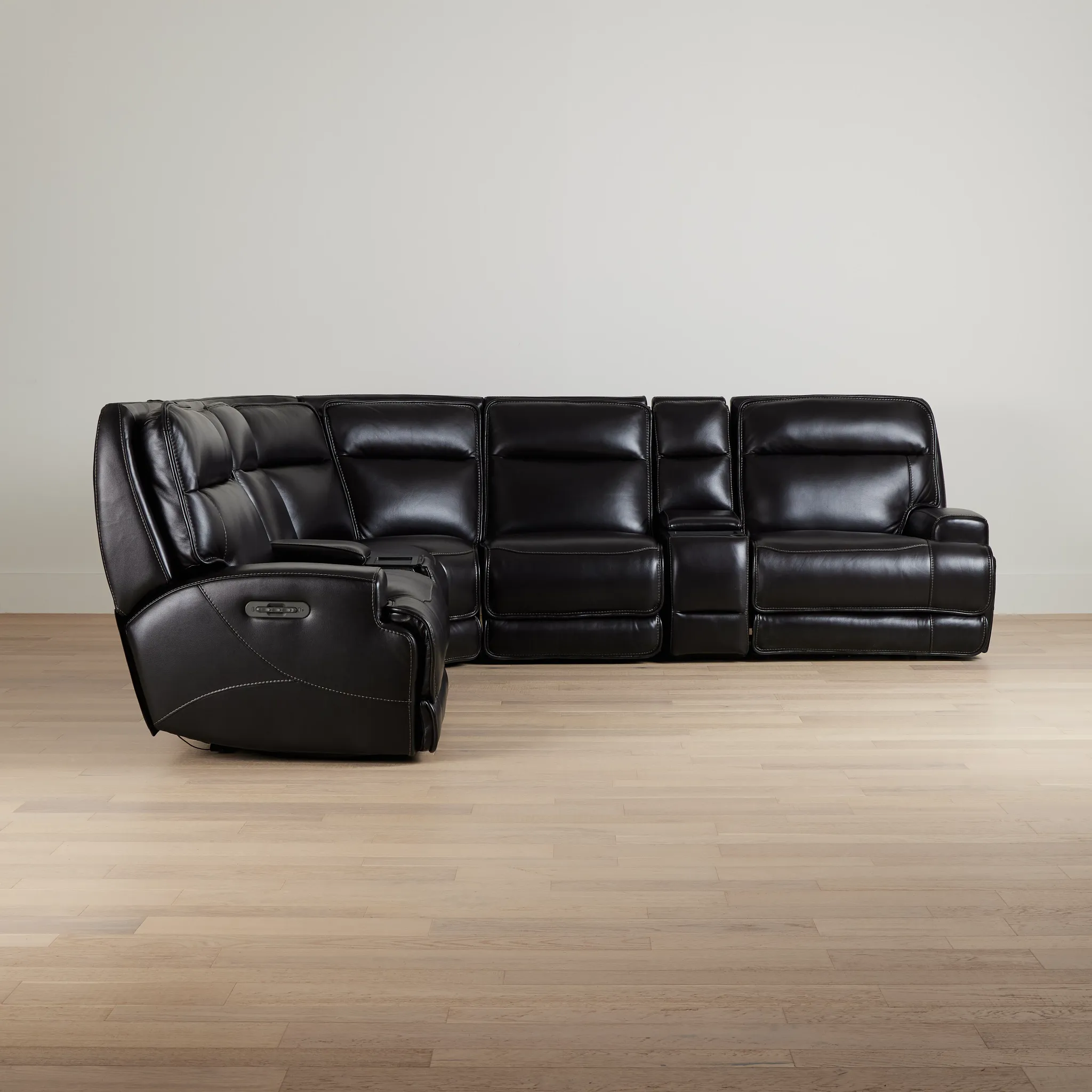 Casey Black Lthr/vinyl Large Dual Power Reclining Two-arm Sectional