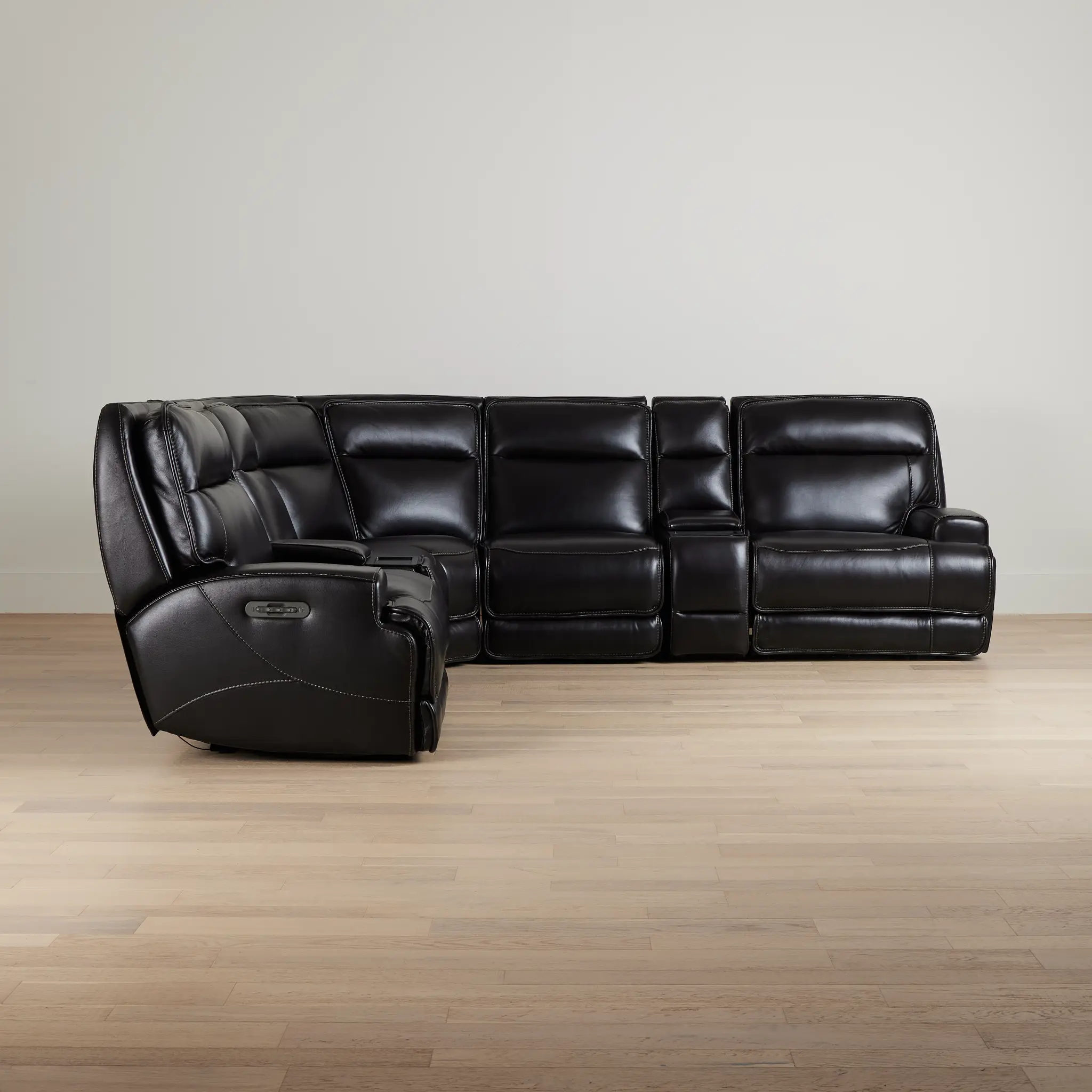 Casey Black Lthr/vinyl Large Dual Power Reclining Two-arm Sectional Casey Black Lthr/vinyl Large Dual Power Reclining Two-arm Sectional