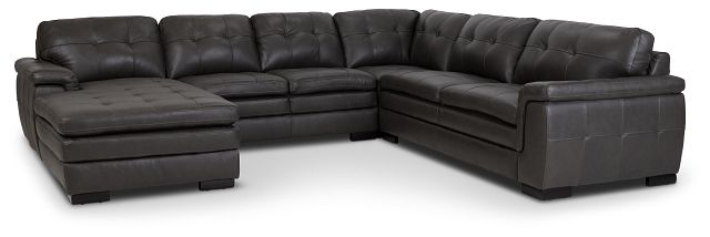 Braden Dark Gray Leather Medium Left Chaise Sectional