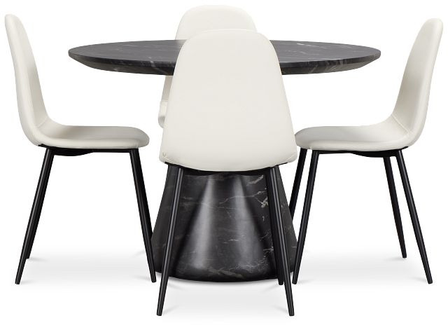 Merrick Black Round Table & 4 Upholstered Chairs