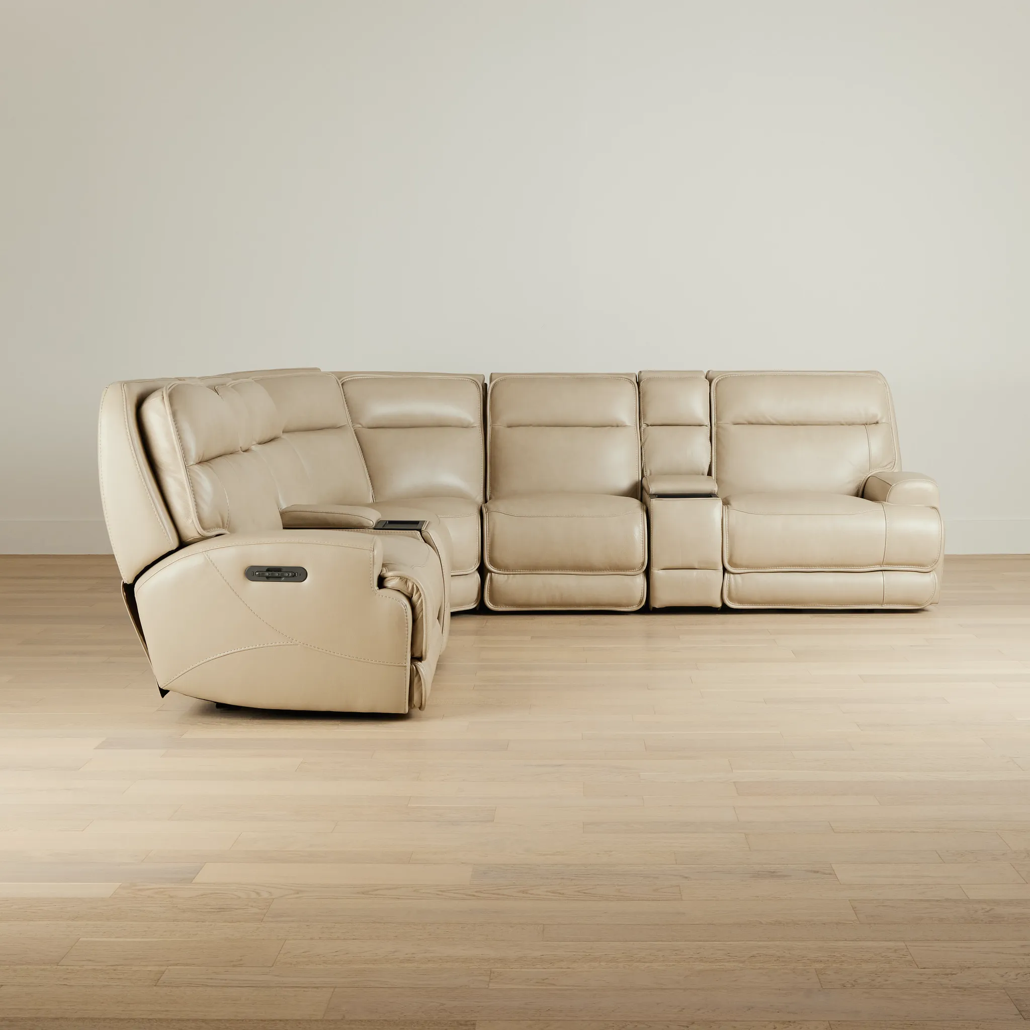 Casey Light Beige Lthr/vinyl Large Dual Power Reclining Two-arm Sectional