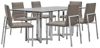 Amalfi Taupe Glass Rectangular Table & 4 Upholstered Chairs