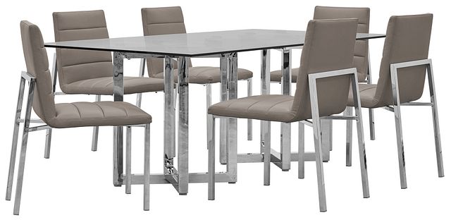 Amalfi Taupe Glass Rectangular Table & 4 Upholstered Chairs (1)