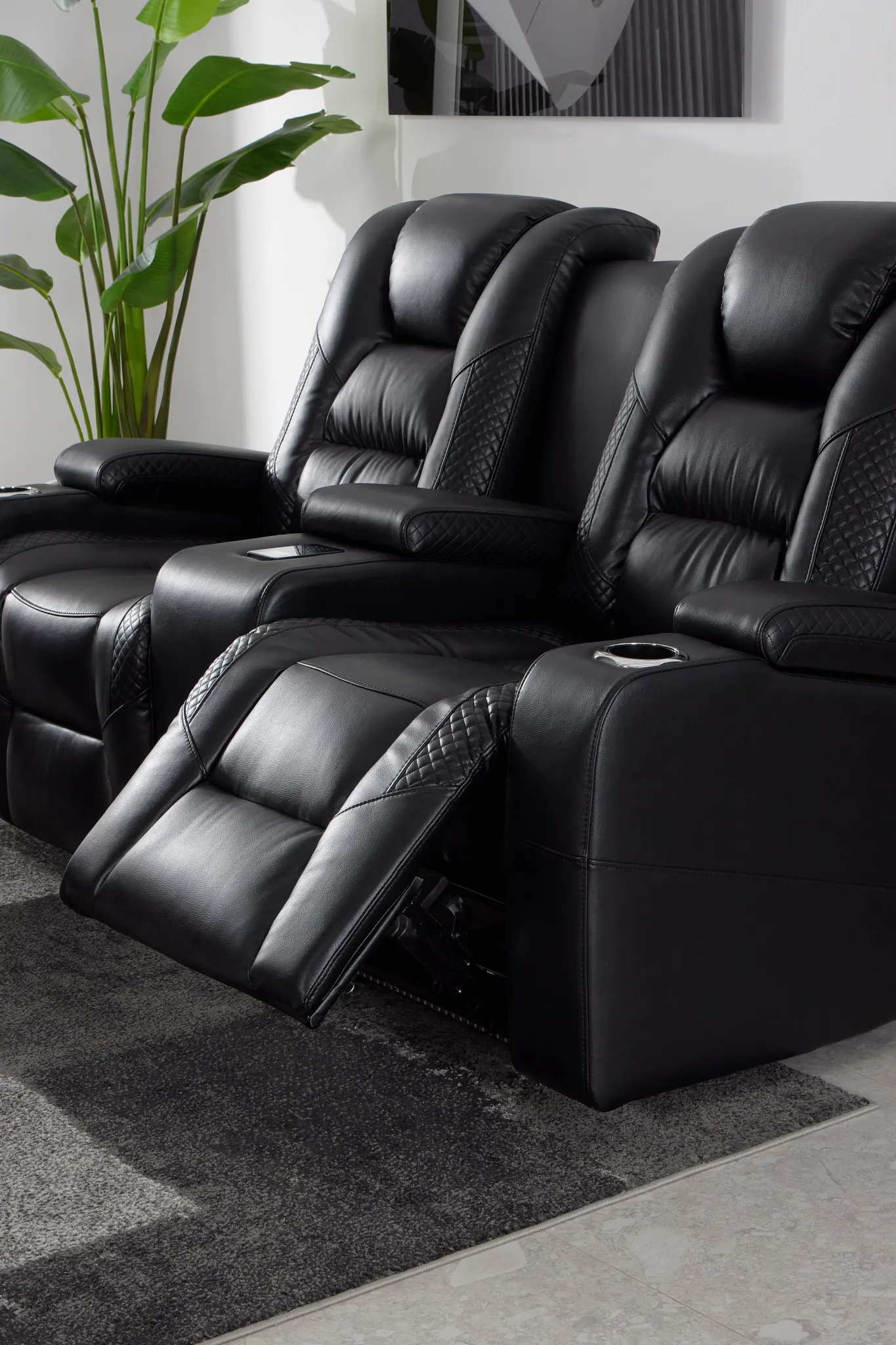 Troy Black Micro Power Reclining Console Loveseat