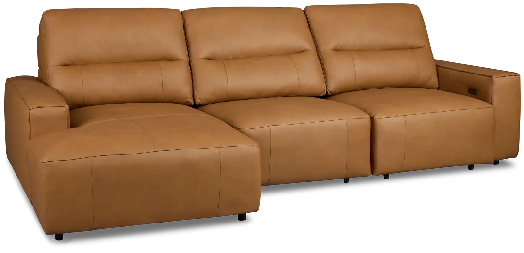 Rudy Brown Lthr/vinyl Left Dual Power Extension Chaise Sectional