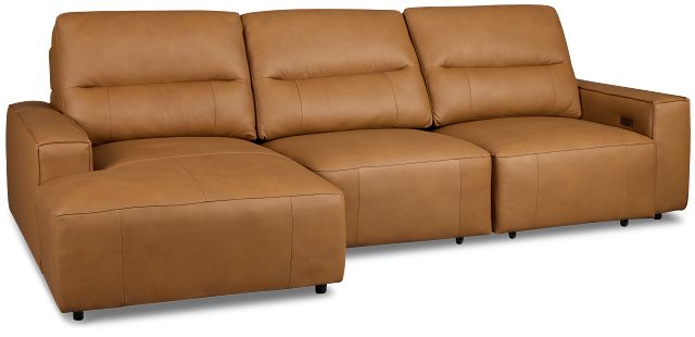 Rudy Brown Lthr/vinyl Left Dual Power Extension Chaise Sectional