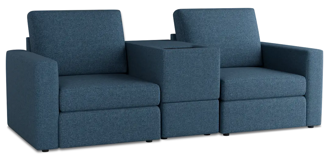 Citymod Blue Fabric 3-piece Modular Sofa With Storage Console Citymod Blue Fabric 3-piece Modular Sofa With Storage Console