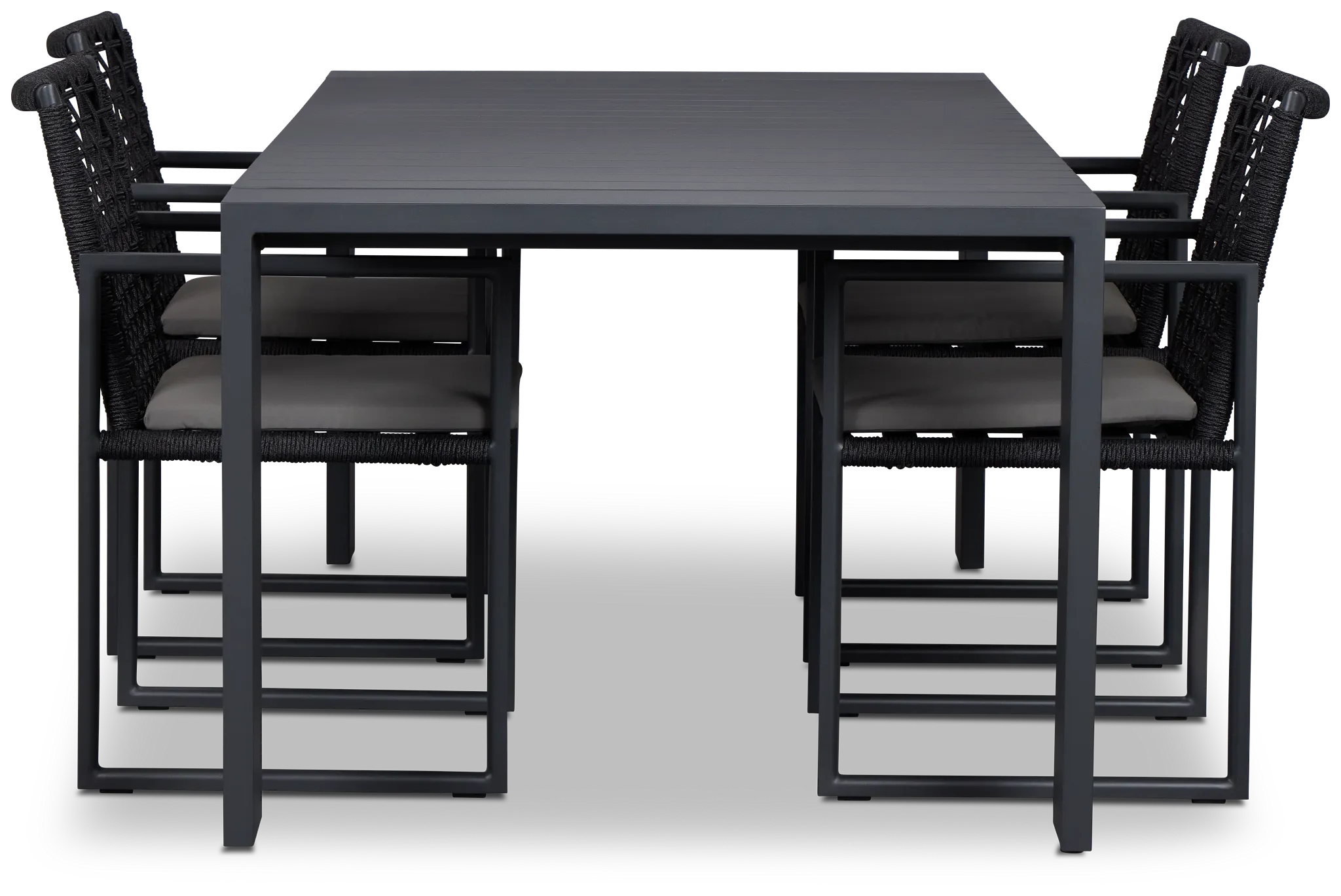 Sunrise Dark Gray 86" Rectangular Table & 4 Aluminum Arm Chairs