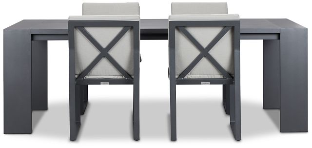 Linear Dark Gray 87" Aluminum Table & 4 Cushioned Side Chairs
