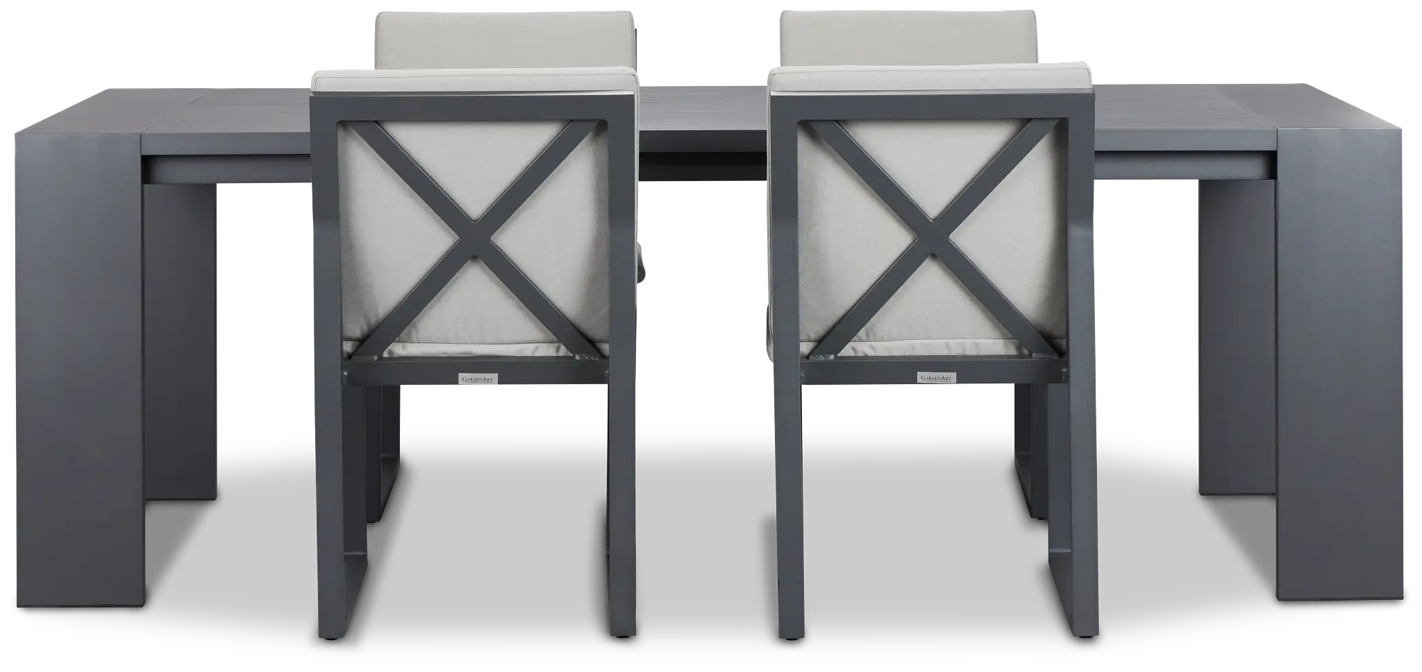 Linear Dark Gray 87" Aluminum Table & 4 Cushioned Side Chairs Linear Dark Gray 87" Aluminum Table & 4 Cushioned Side Chairs