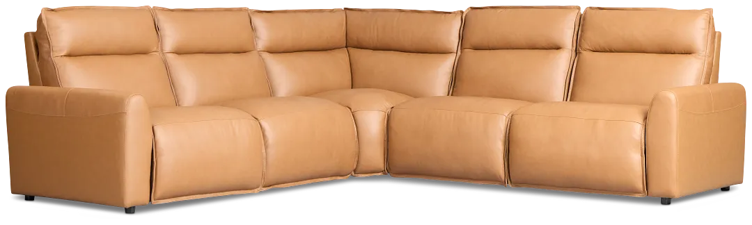 Edison Medium Brown Leather/Vinyl Small Dual Power Reclining Two-arm Sectional