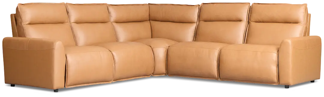 Edison Medium Brown Leather/Vinyl Small Dual Power Reclining Two-arm Sectional Edison Medium Brown Leather/Vinyl Small Dual Power Reclining Two-arm Sectional
