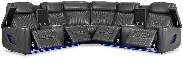 Nova Dark Gray Lthr/vinyl Medium 2-arm Quadruple Power Massage Sectional
