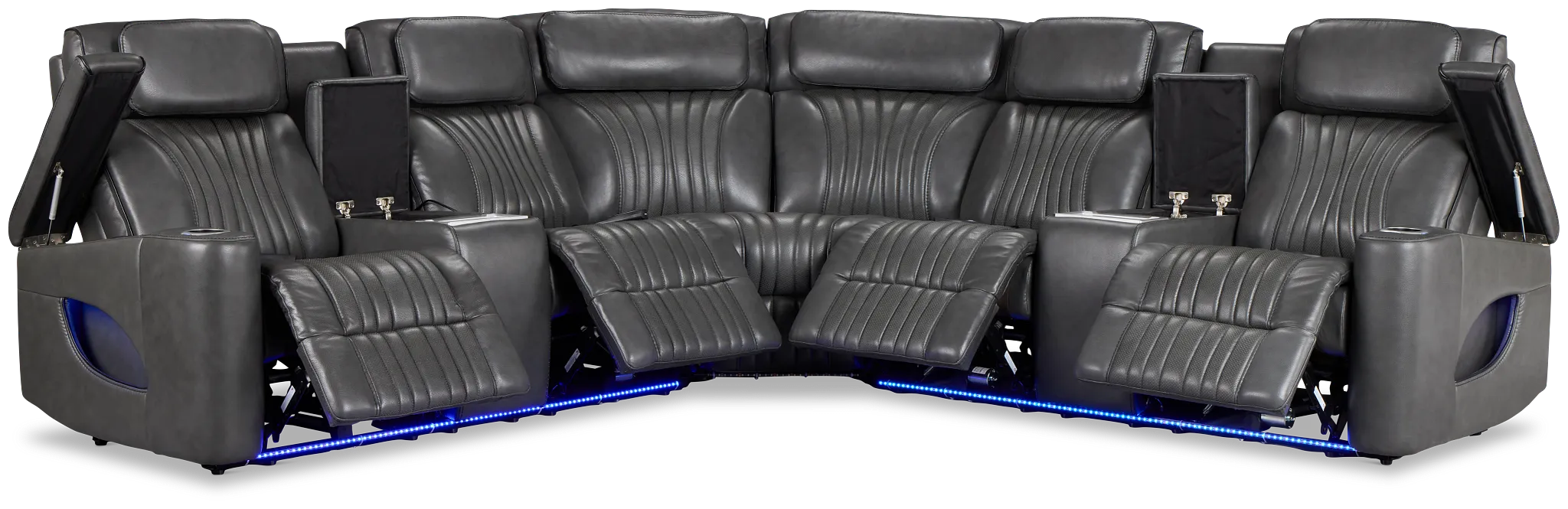 Nova Dark Gray Lthr/vinyl Medium 2-arm Quadruple Power Massage Sectional