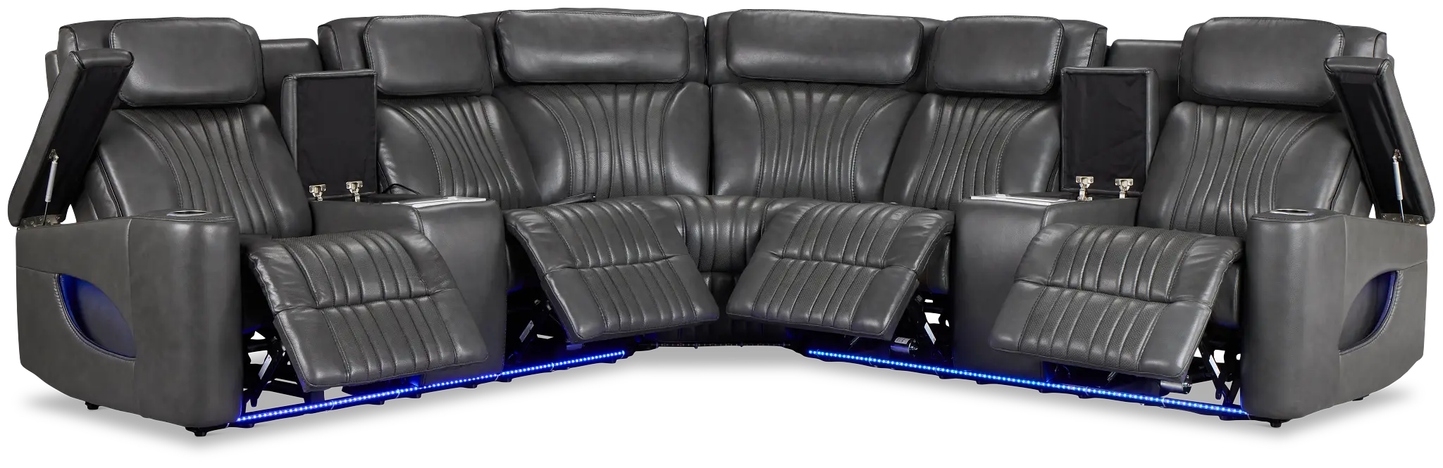 Nova Dark Gray Lthr/vinyl Medium 2-arm Quadruple Power Massage Sectional Nova Dark Gray Lthr/vinyl Medium 2-arm Quadruple Power Massage Sectional