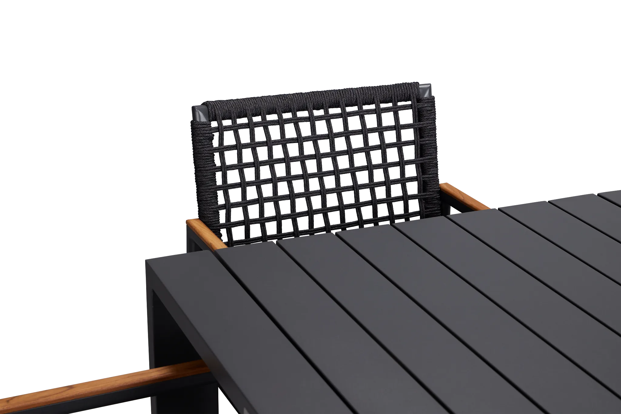 Sunrise Dark Gray 35" Square Table & 4 Teak Arm Chairs