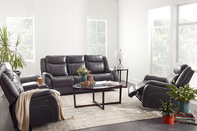 Lowe Dark Gray Micro Power Reclining Sofa