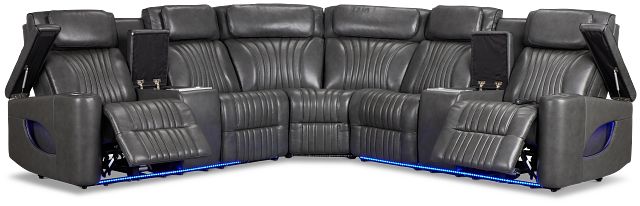 Nova Dark Gray Lthr/vinyl Medium 2-arm Dual Power Massage Sectional