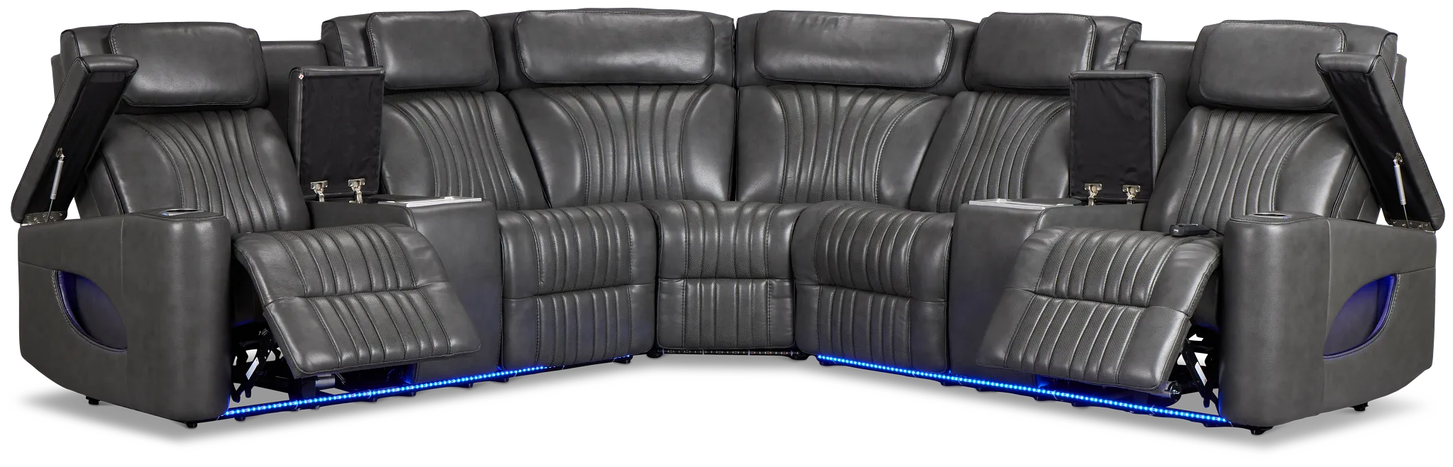 Nova Dark Gray Lthr/vinyl Medium 2-arm Dual Power Massage Sectional