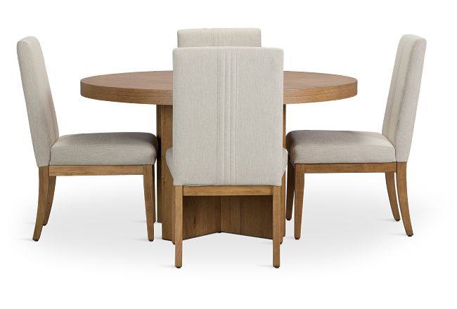Tahoe Light Tone Round Table & 4 Upholstered Chairs