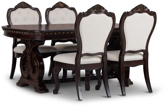 Vigo Dark Tone Rect Table & 4 Upholstered Chairs