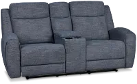Walker Blue Fabric Power Reclining Console Loveseat W/ Power Headrest