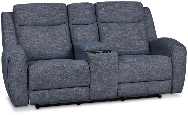 Walker Blue Fabric Power Reclining Console Loveseat W/ Power Headrest
