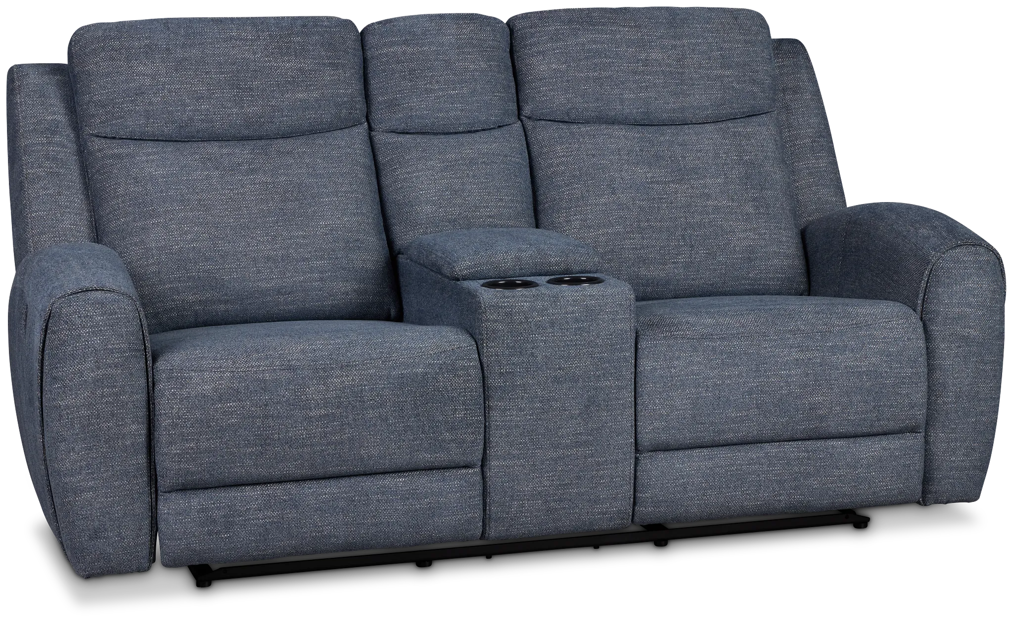 Walker Blue Fabric Power Reclining Console Loveseat W/ Power Headrest