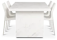 Viscaya White Rect Table & 4 White Upholstered Chairs