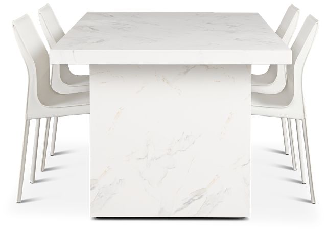 Viscaya White Rect Table & 4 White Upholstered Chairs