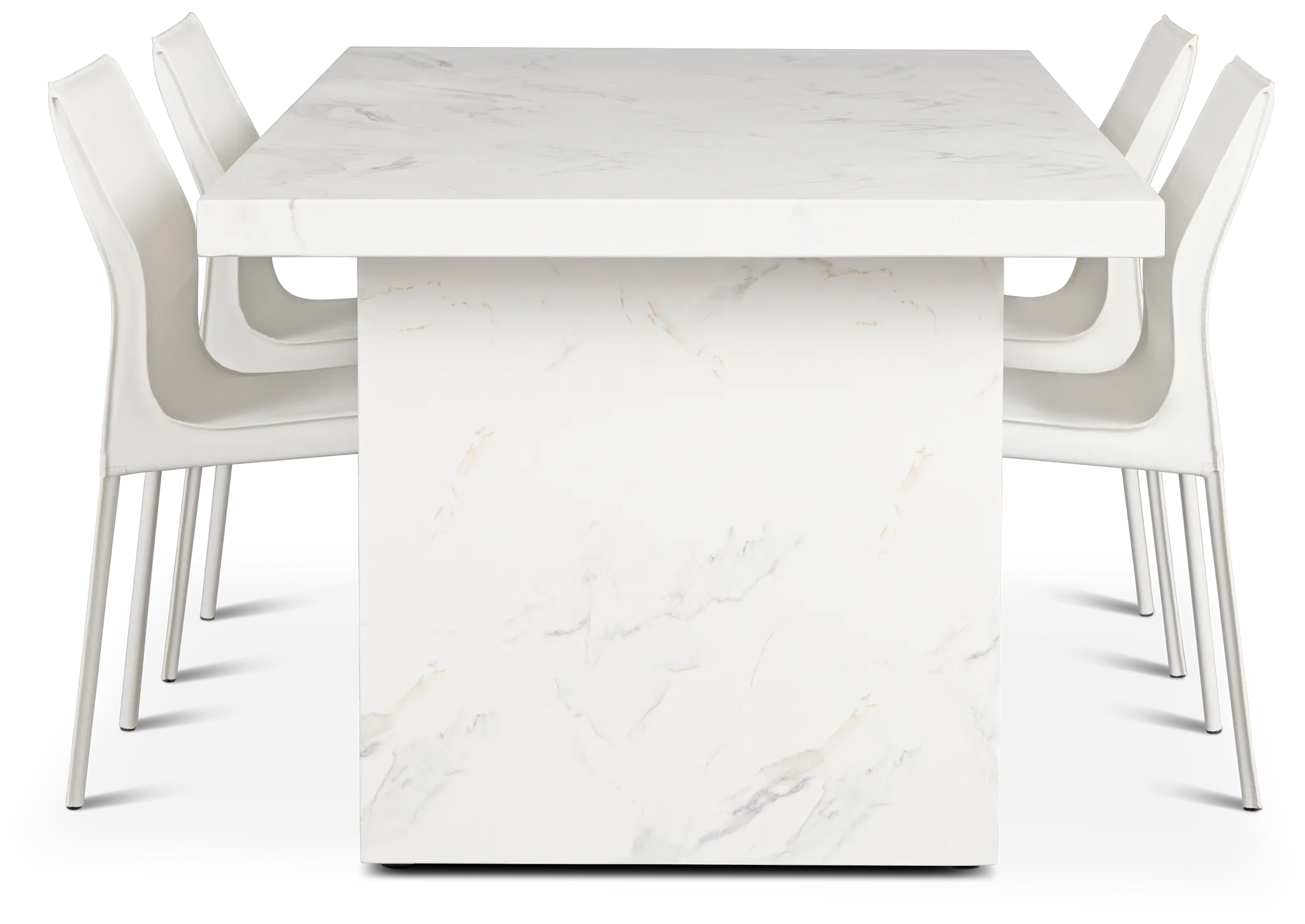 Viscaya White Rect Table & 4 White Upholstered Chairs