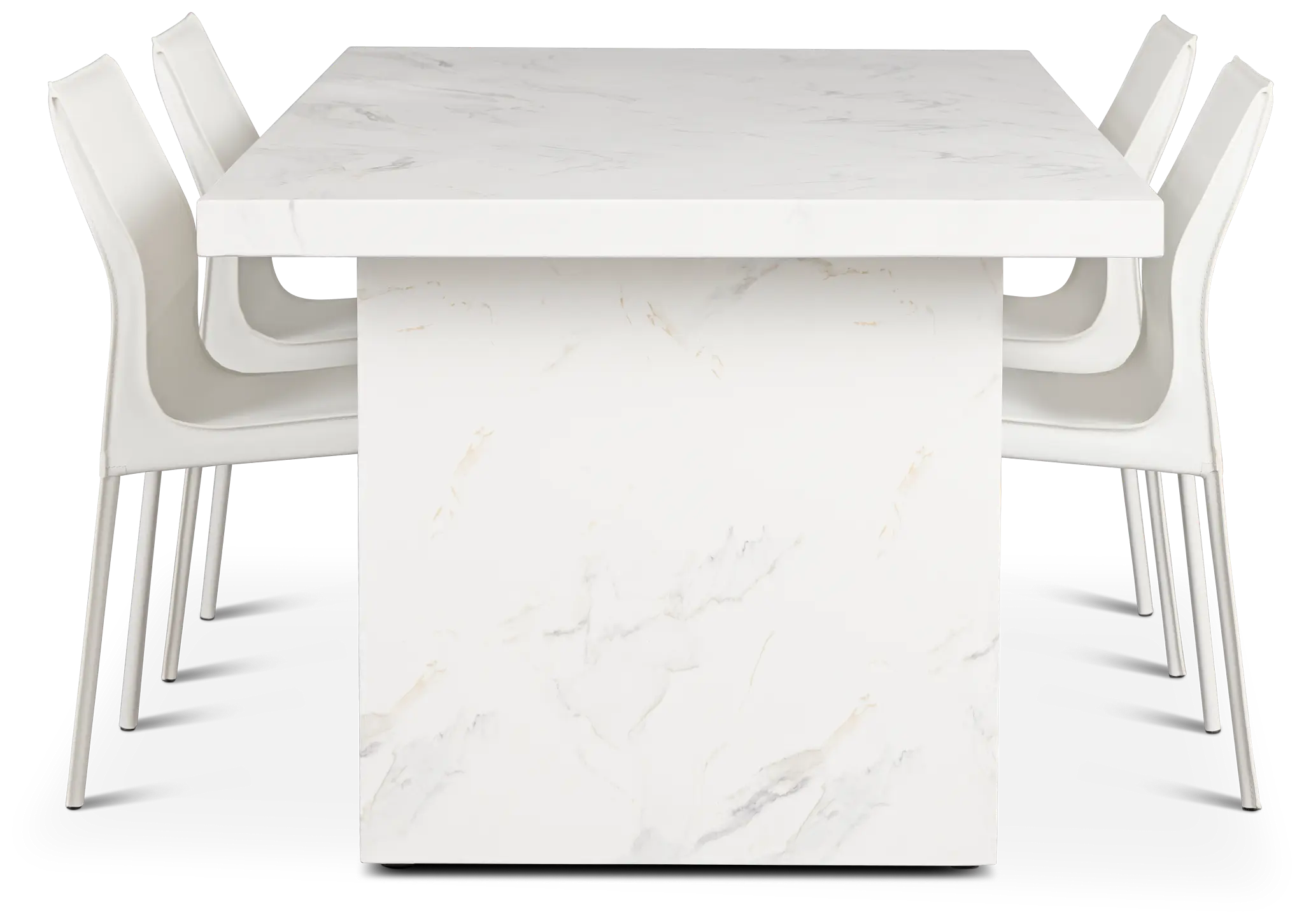 Viscaya White Rect Table & 4 White Upholstered Chairs Viscaya White Rect Table & 4 White Upholstered Chairs